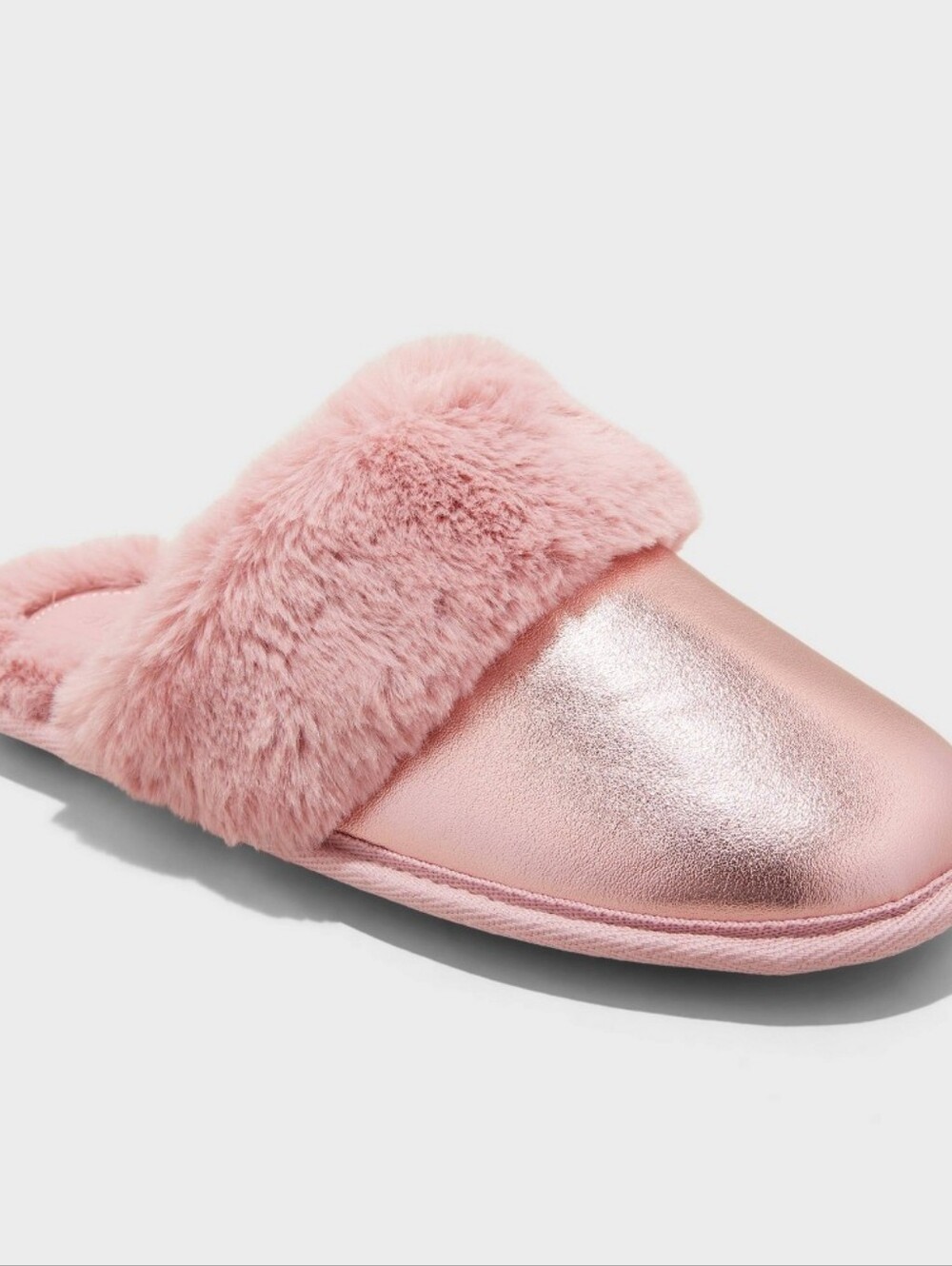 auden Pink Metallic Scuff Slippers Medium 7/8 Indoor-Outdoor Faux Fur Lined